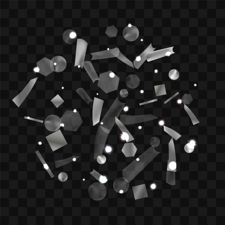 Silver confetti. Vivid blur effect. Festive foil. Great design for any purpose. Holiday, birthday. Silver sequins. Light glare.のイラスト素材