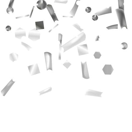 Silver confetti. Vivid blur effect. Festive foil. Great design for any purpose. Holiday, birthday. Silver sequins. Light glare.のイラスト素材
