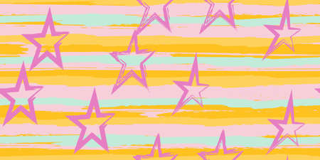 Grunge stripes with painted stars. Fashion watercolor striped design. Hand drawn lines in a watercolor style. Fabric, textile design, wrapper, cover.のイラスト素材
