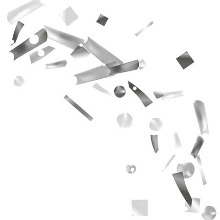 Silver confetti. Vivid blur effect. Festive foil. Great design for any purpose. Holiday, birthday. Silver sequins. Light glare.のイラスト素材