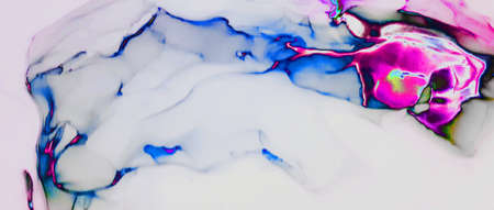 Alcohol ink. Beautiful cartoon background with a magical fairy tale design in blue, pink, blue colors. Trendy abstract psychedelic background. Elegant decoration.の写真素材