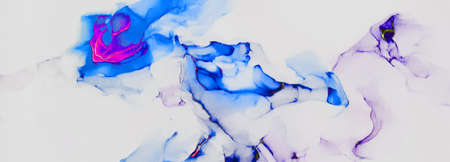 Alcohol ink. Beautiful cartoon background with a magical fairy tale design in blue, pink, blue colors. Trendy abstract psychedelic background. Elegant decoration.の写真素材