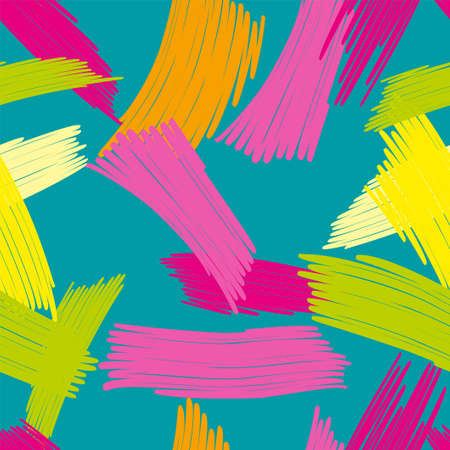 Abstract pattern on colorful background. Multicolored doodles are drawn with a felt pen randomly. Vector drawing. Kid graphic. Abstract bright wallpaper.のイラスト素材