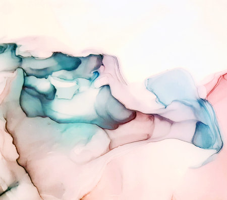 Alcohol ink. Banner. Marble background. Vintage watercolor illustration in shades of blue, green,...