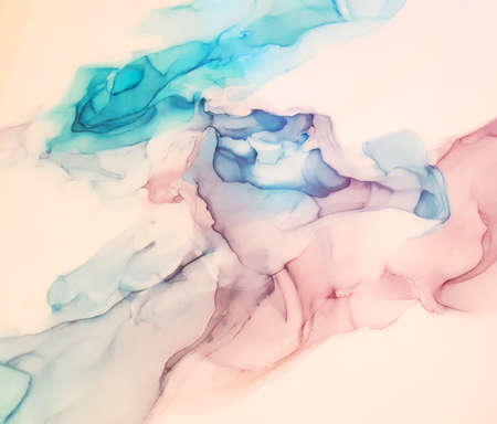 Alcohol ink. Banner. Marble background. Vintage watercolor illustration in shades of blue, green, red for decorative design. Modern Art. Elegant digital effect. Abstract print.の写真素材