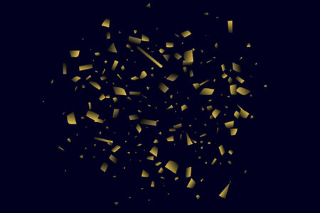 Abstract golden confetti. Glowing background. Random sequins shine on a black background. Dark sky shining with sparkles. Flying confetti. Suitable for your design, cards, invitations, gifts.のイラスト素材