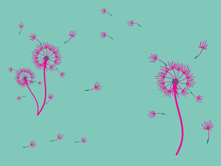 Dandelion seeds fly in the wind on a blue background. vector illustrationのイラスト素材