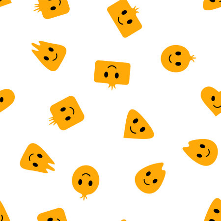 Seamless vector pattern with funny smiley faces on white backgroundのイラスト素材