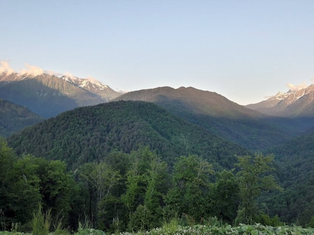 Sunset in the mountains of Krasnaya Polyanaの写真素材