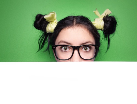 Girl with presentation boardの写真素材