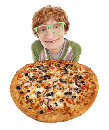 Funny guy with pizza の写真素材
