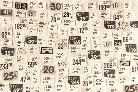 DISCOUNTS background of cut paper figures.の写真素材