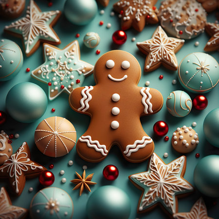 Christmas background 3D Gingerbread man. High quality photoの素材