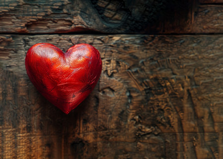 Red heart on a wooden background. Copy space. High quality photoの素材