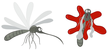 Mosquito and squashed mosquitoes.のイラスト素材