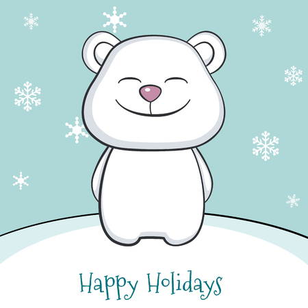 Cute white bear under the snow. Merry Christmas and a Happy New-Year's greeting sweet postcard.のイラスト素材