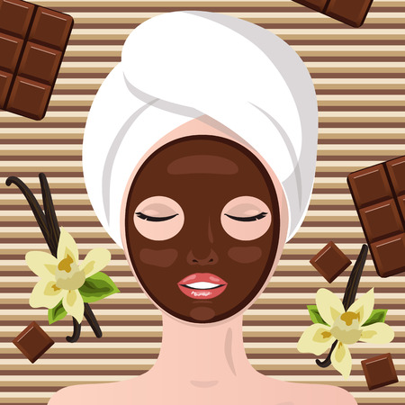 Spa therapy. Chocolate spa  party. Girl lying, his eyes closed.のイラスト素材