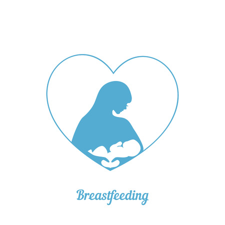 Mother breastfeeding symbol. Illustration of woman feeding baby. Concept of maternity, love and care.のイラスト素材