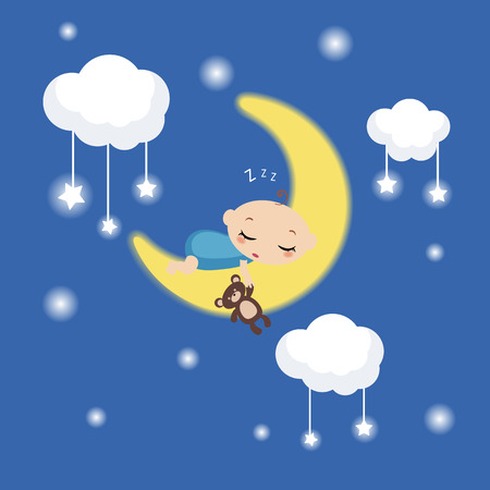 Vector illustration of a baby sleeping on the moon.のイラスト素材