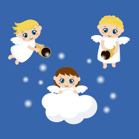 Little angels with stars and cloud. Cartoon vector illustration.のイラスト素材