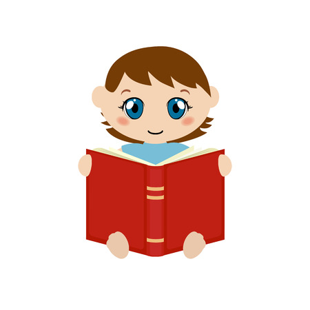 Vector illustration of boy sitting and reading book. White background.のイラスト素材