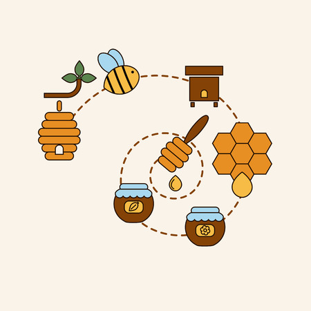 Beekeeping product concept. Beekeeping and bee vector symbols.のイラスト素材
