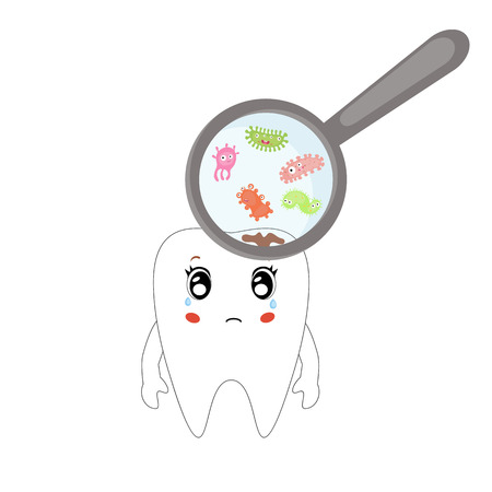 Dental cartoon vector, compare healthy and unhealthy teeth. Concept of healthy teeth.のイラスト素材
