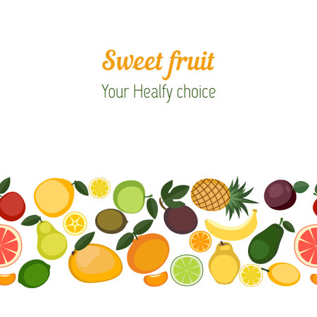 Fruit seamless background. Colorful template for cooking, restaurant menu and vegetarian food.のイラスト素材