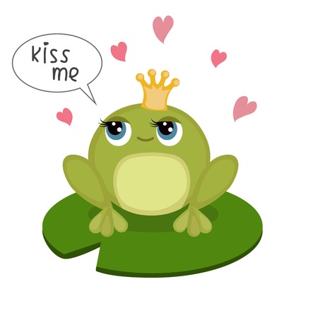 Card with cute little frog and inscription 'kiss me'のイラスト素材