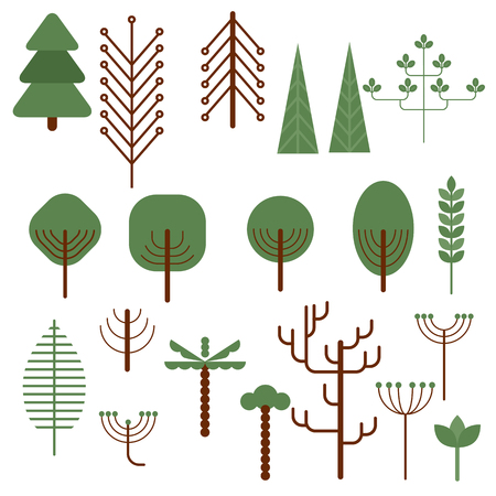 Trendy set of different trees and bushesのイラスト素材