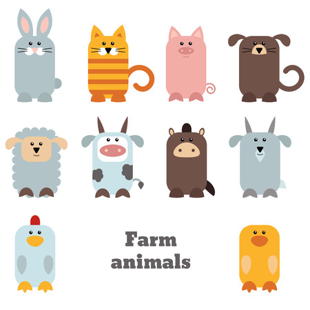 Set of cute farm animals on white background.のイラスト素材