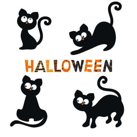 Set of cute black cats. Halloween theme.のイラスト素材