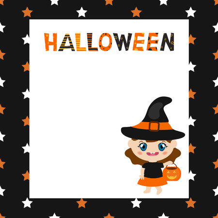 Greeting card with cartoon witch. Halloween theme.のイラスト素材