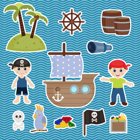 Set of cute pirate and pirate objects.のイラスト素材