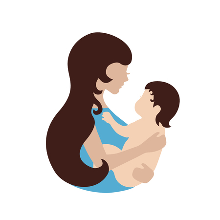 Mother and baby symbol. Illustration of woman holding baby. Concept of maternity, love and care.のイラスト素材