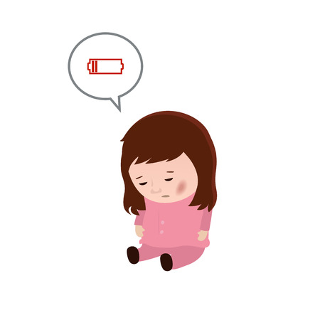 Chronic fatigue syndrome. Woman with low battery.のイラスト素材