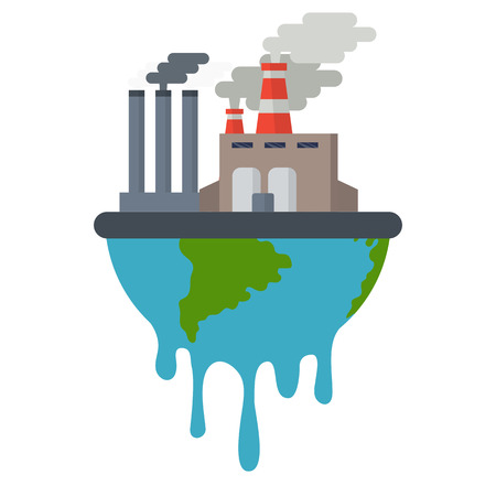Illustration of a building power station. Smog polluted urban landscape. Global warming.のイラスト素材