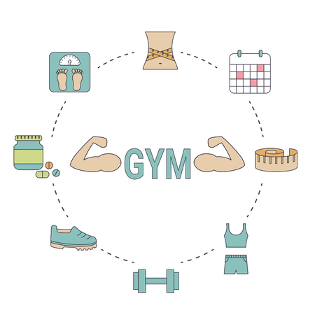Vector illustration of fitness elements. Healthy lifestyle concept.のイラスト素材