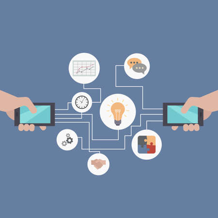 Smartphones with business icons. Mobile smartphone services and applications.のイラスト素材