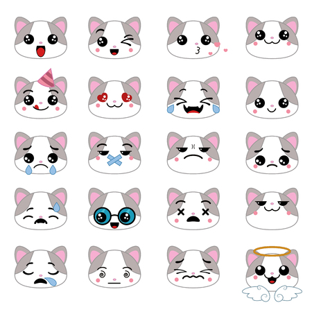 Set of cute cat emoticons. Smile icon set.のイラスト素材