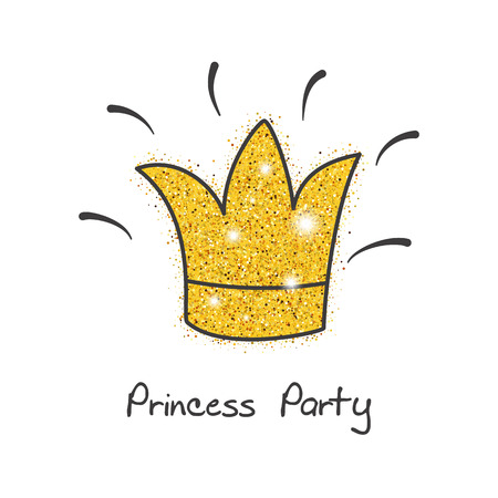 Hand drawn card with golden crown for birthday, party invitations. Birthday party and girl baby shower design element.のイラスト素材