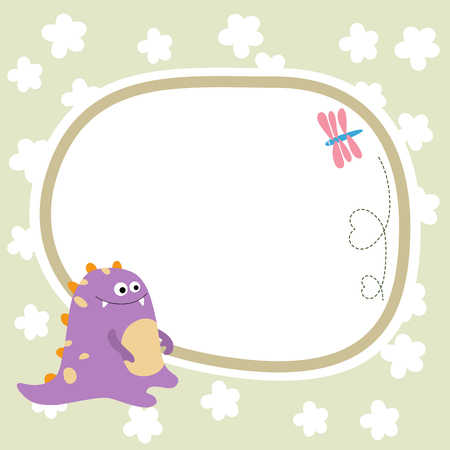 Greeting card with cartoon dinosaur. Vector background.のイラスト素材