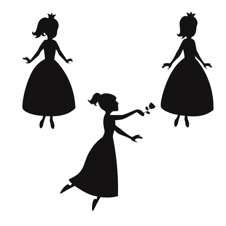 Set of silhouettes of princess on white background.のイラスト素材