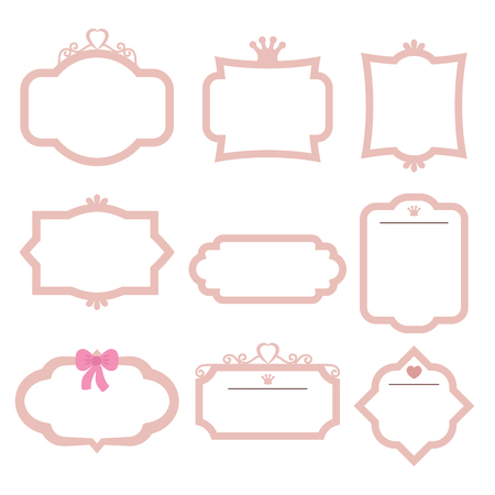Set of decorative frames on white background. Princess theme.のイラスト素材