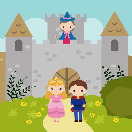 Fairytale landscape with beautiful princess. Vector illustration.のイラスト素材