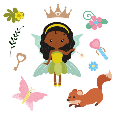 Fairy with magic design elements on white background.のイラスト素材
