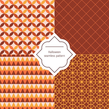 Set of autumn vector seamless patterns. Set of halloween and thanksgiving geometric ornament.のイラスト素材