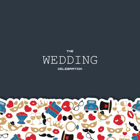Wedding vector background with wedding objects and icons. Can be used in wedding invitation design, cards, websites and etc.のイラスト素材