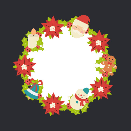 Floral or botanical christmas wreath with snowman.のイラスト素材