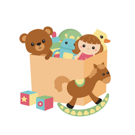 Children toy box isolated on white background, vector illustration.のイラスト素材